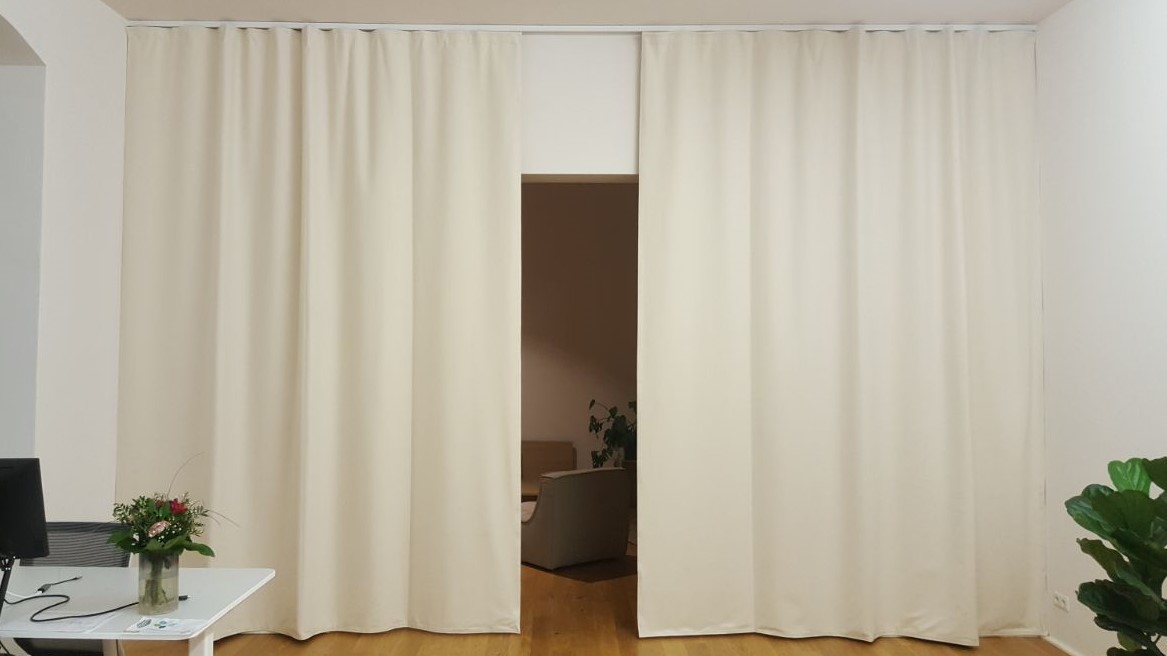 WOHNBEREICH Schallschutz Vorhang PRO beige 2-lagig aus Kalmuck ÖKOTEX, Breite 145 oder 295cm